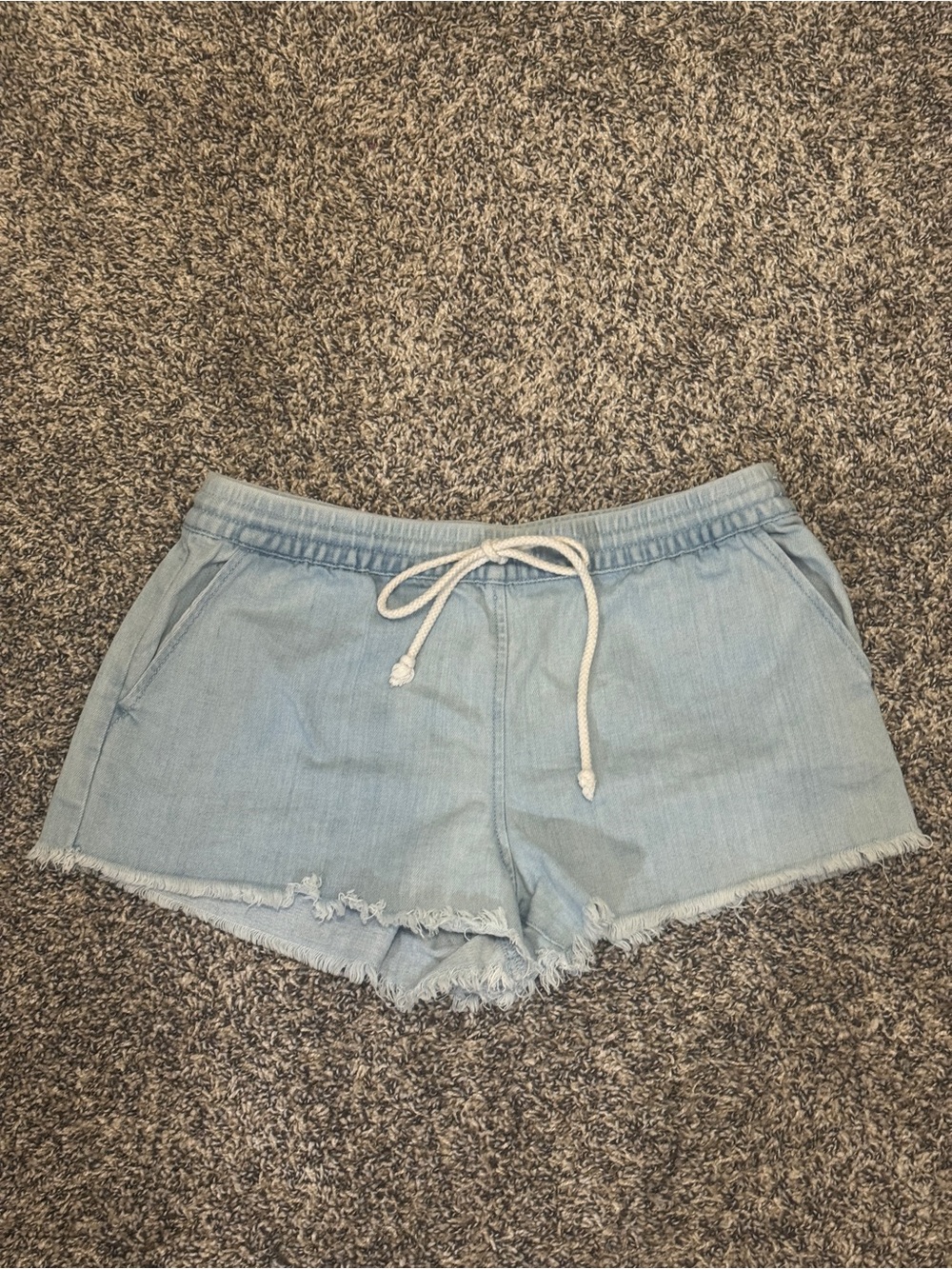 aerie Light Blue Denim Drawstring Frayed Hem Shorts